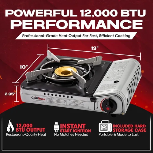 Miniatura 3 de Grill Boss - Estufa portátil de combustible doble, estufas de butano y propano de combustible dual, estufa de campamento de butano de 12 K BTU