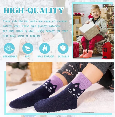 Miniatura 5 de Eocom - Medias de invierno cálidos de lana para niños y niñas, 6 pares