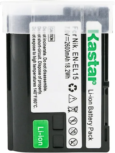 Kastar Paquete de 1 batería de repuesto EN-EL15 para Nikon D7500, Z 6, Z6, Z6 II, Z 7, Z7 II, Z 7 Q3, Z7Q3, 1 V1, D500, D600, D610, D750, D780,