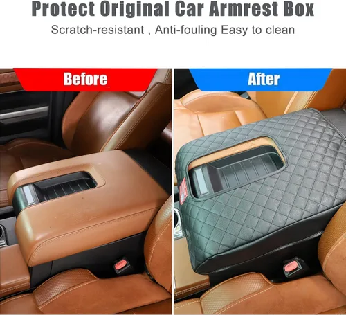 Miniatura 8 de Funda de Reposabrazos para Consola Central de Coche, Compatible con Toyota Tundra 2007-2021, Funda de Reposabrazos de Cuero Impermeable, Cojín Negro