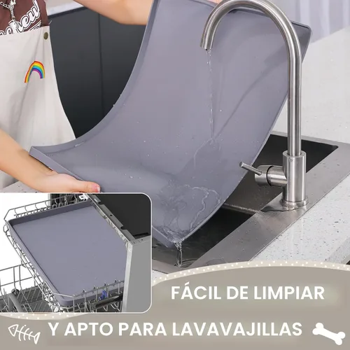 Miniatura 7 de MateeyLife Tapete de Silicona para Comida de Gatos y Perros para Pisos Impermeable, Tapetes Antideslizantes para Tazones de Perros para Comida y Gris
