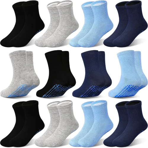 ELUTONG Calcetines antideslizantes para niños, 12 pares para bebés de 1 a 7 años