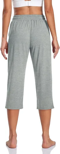 Miniatura 3 de TARSE Pantalones capri de yoga para mujer, sueltos, suaves, con cordón, pantalones de entrenamiento casuales con bolsillos