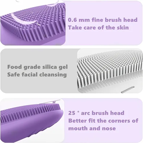 Miniatura 5 de MEGAN Cepillo de limpieza facial, limpiador facial de silicona eléctrico recargable por USB, masajeador facial sónico impermeable IPX7, cepillo