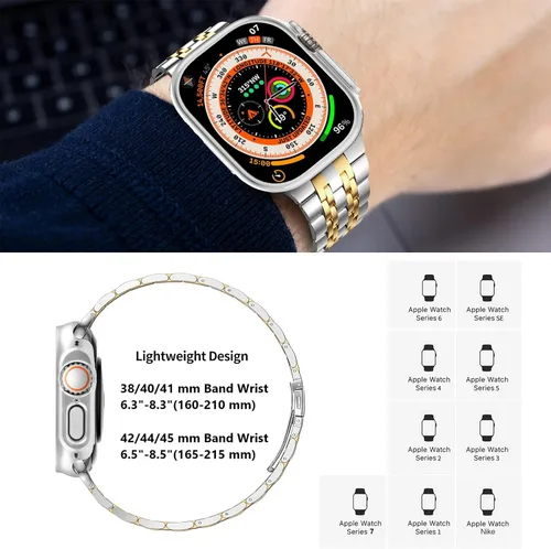 Miniatura 5 de MioHHR - Correa compatible con Apple Watch de 49 mm Ultra 3/2/1, correa de metal de acero inoxidable sólida para iWatch 49 mm Series Ultra 3/2/1