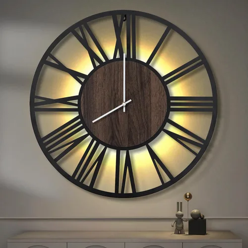 Miniatura 13 de LEIKE Relojes de pared a pilas con control remoto, luz nocturna, silencioso, sin tictac, reloj de madera grande rústico moderno para sala de estar