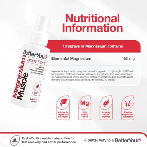 Miniatura 3 de BetterYou Spray corporal muscular de magnesio - Spray de alivio muscular - Aceite de magnesio, árnica y limón - Calor suave para la recuperación