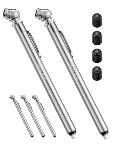 Miniatura 9 de AstroAI Manómetro de presión de neumáticos tipo lápiz, paquete de 2 (10-75 PSI, 10-120 PSI ±2% rango), tapas de válvula con estuche, cuerpo de acero