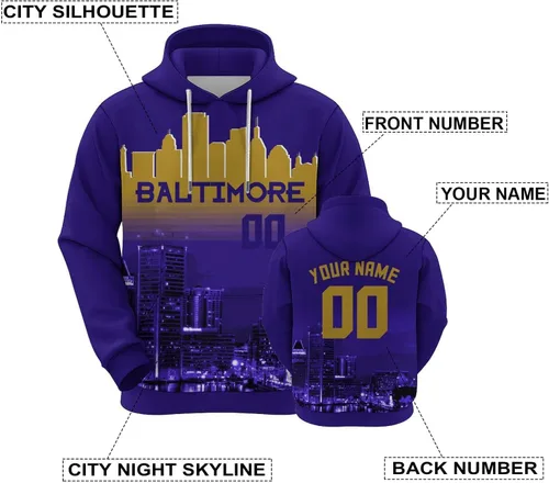 Miniatura 111 de Custom Football Hoodies City Night Skyline Personalized Sweatshirt Name Number Fan Gift Pullover for Men Women Youth