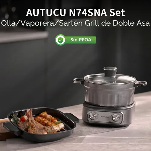 Miniatura 2 de N74SNA - Juego de vaporizador de parrilla eléctrica multicocción de 2.5 cuartos de galón, antiadherente, sin PFOA, para carne, sopa, arroz frito