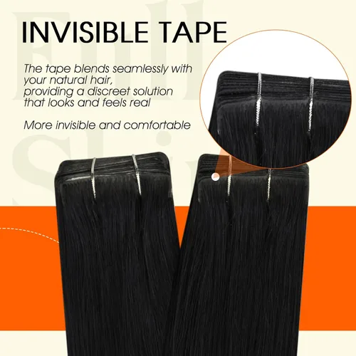 Miniatura 3 de Full Shine - Extensiones de cabello humano Remy con cinta adhesiva intacta de color 1 negro azabache, extensiones de cabello adhesivas, invisibles
