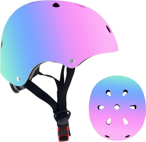 Miniatura 2 de Casco de bicicleta ajustable con gradiente de color para niños pequeños de 3-5-8-14+ años, niñas y niños. Casco para monopatín y bicicleta