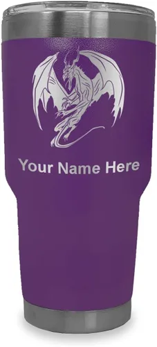 Miniatura 31 de LaserGram Vaso aislado al vacío de 20 onzas, dragón, grabado personalizado incluido (negro)