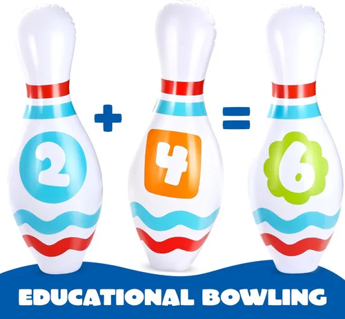 Miniatura 4 de JOYIN Juego de bolos inflables gigantes para niños y adultos, juegos para fiestas de Navidad y cumpleaños, juguetes educativos para desarrollar