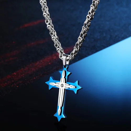 Miniatura 3 de Collar con colgante de cruz para hombres, niños, mujeres y niñas, collar de cruz de acero inoxidable, circonita cúbica, regalo de oración cristiana