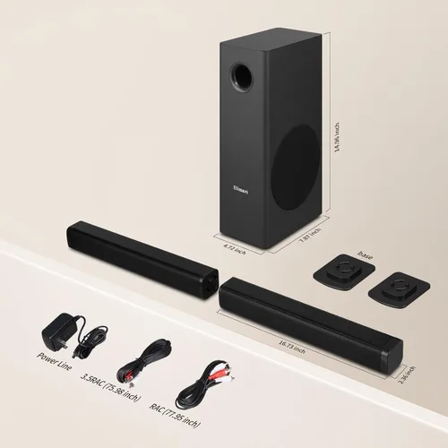 Miniatura 7 de Elimavi Barras de sonido para TV con subwoofer: sistema de sonido envolvente de graves profundos 2 en 1 desmontable 2.1, Bluetooth 5.3 y RCA