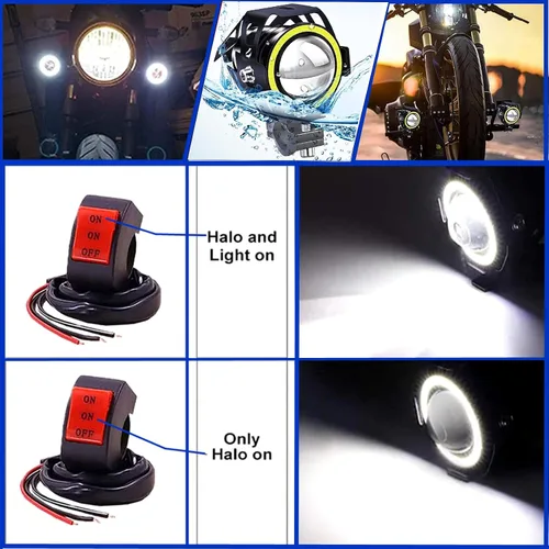 Miniatura 2 de Ourbest Luces antiniebla para motocicleta con interruptor, 12 V/24 V, 3 pulgadas, luz auxiliar de halo para ATV, scooter, camiones, luces Azul