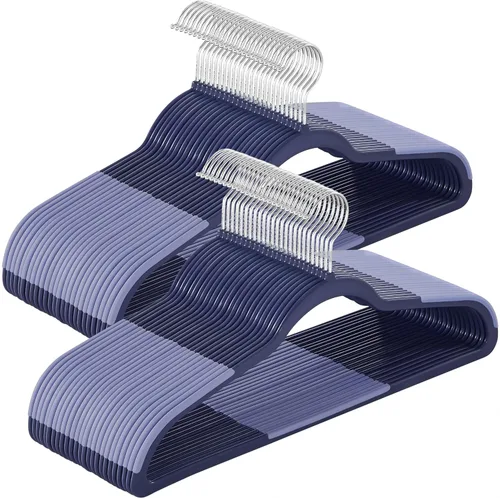 SONGMICS Perchas de ropa, paquete de 50 perchas de plástico, ahorro de espacio, ceniza azul oscuro y ceniza azul claro UCRP050C05