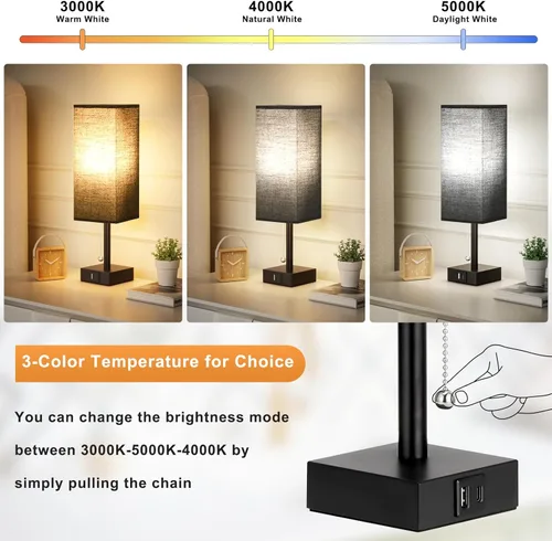 Miniatura 2 de Juego de 2 lámparas de mesita de noche - Lámparas negras para dormitorio con 3 temperaturas de color (3000K/5000K/4000K), dos lámparas cuadradas