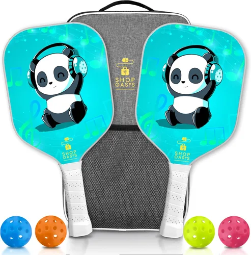 Miniatura 9 de Palas de pickleball para niños (juego de 2), paletas de tamaño infantil (a partir de 6 años), núcleo de panal ligero, cara de golpe de fibra de Azul
