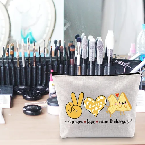 Miniatura 6 de POFULL Divertido Mac y Queso Amor Comida Regalo Paz Amor Mac y Queso Bolsa Cosmética Macarrones Y Queso Regalo, Peace Love Mac Bag
