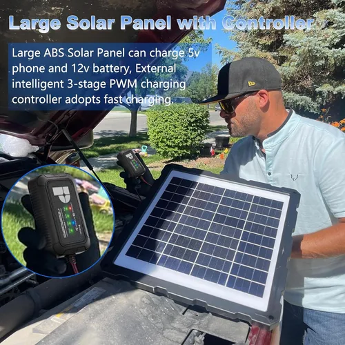 Miniatura 2 de POWOXI - Cargador de batería solar mejorado de 20 W y mantenedor, controlador de carga PWM de 3 etapas inteligente externo, kit de carga por goteo