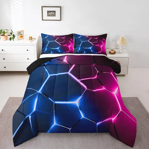 Miniatura 47 de Feelyou Juego de edredón de nido de abeja, edredón hexagonal rojo degradado para niños, niñas, adolescentes, juego de ropa de cama geométrico, Multi