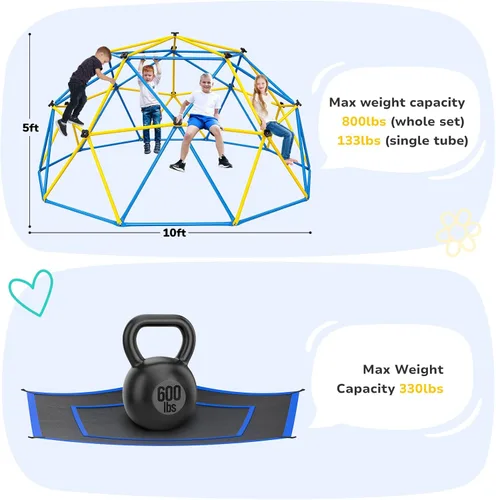 Miniatura 6 de Hapfan Cúpula de escalada de 10 pies con hamaca, gimnasio de la jungla para niños al aire libre patio trasero 3-8, 8-12, juego de barras de mono