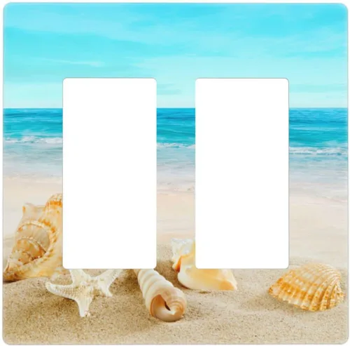 Miniatura 13 de Cubierta para interruptor de luz, diseño de conchas marinas en la playa, placas de pared de 2 bandas, 1 paquete