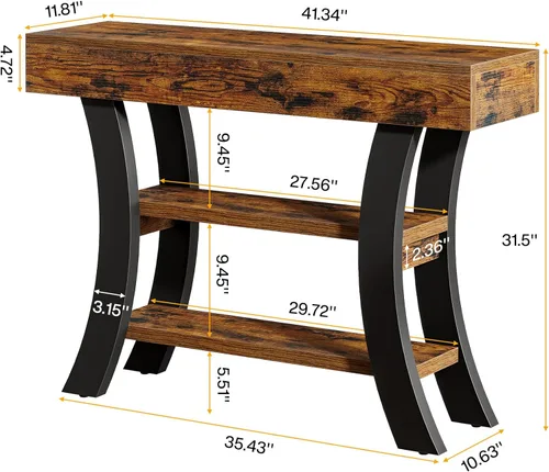Miniatura 2 de Tribesigns Mesa consola pequeña de 41 pulgadas para entrada, mesa de sofá rústica estrecha de 3 niveles con estantes de almacenamiento y marco