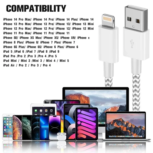Miniatura 6 de Paquete de 3 cargadores de iPhone de 3 pies [certificado Apple MFi] Cable de carga rápida de nailon trenzado para iPhone 14 13 12 11 Pro Max XR XS X