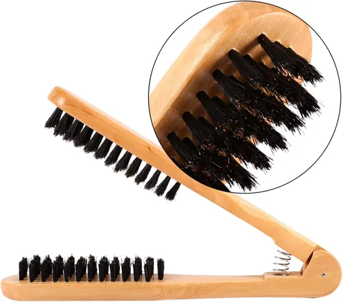 Miniatura 4 de Cepillo profesional en forma de V para enderezar el cabello, herramientas de peinado cerdas de jabalí Cepillo de doble cara Abrazadera de peine