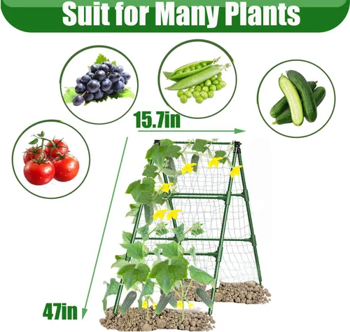Miniatura 3 de Enrejados de pepino en un marco para plantas con soporte verde enrejado para pepino, plantas trepadoras, verduras, flores (verde) 47 x 15 pulgadas