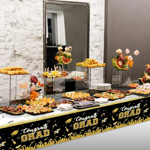 Miniatura 7 de chiazllta Juego de 3 manteles de graduación de la clase de 2026 con texto en inglés "Congrats Grad", color negro, decoración de fiesta, suministros