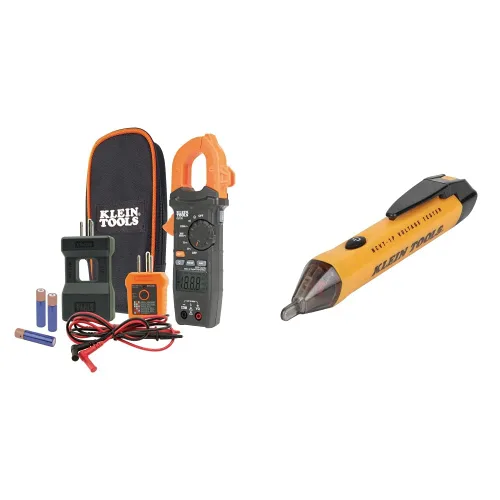 Miniatura 10 de Klein Tools CL120KIT - Kit de medidor de abrazadera digital de rango automático y probador de salida GFCI RT250 con pantalla LCD, probador