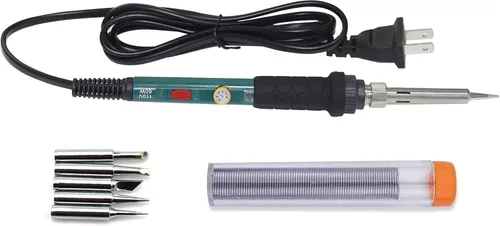 Miniatura 10 de Juego de soldadura eléctrica de 60 W con temperatura ajustable, soldador con 5 puntas diferentes, 1 cable de soldadura de 3/64 pulgadas de diámetro.