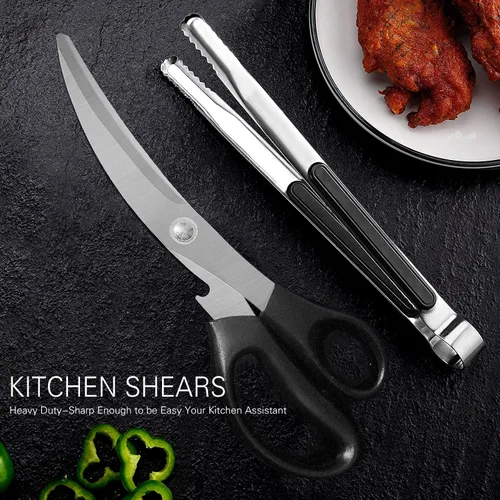 Miniatura 7 de Tijeras de cocina. Juego de tijeras y pinzas para barbacoa coreana, tijeras y pinzas de cocina para cortar carne, pollo, verduras, tijeras y pinzas