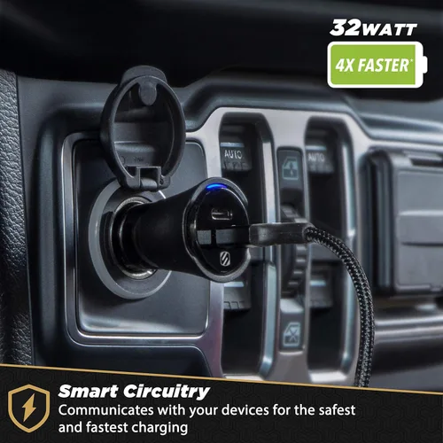 Miniatura 3 de Scosche CPDCA32 PowerVolt - Cargador rápido para automóvil con certificación USB tipo C y USB tipo A de 32 vatios con entrega de potencia 3.0