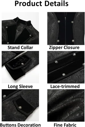 Miniatura 4 de Chaqueta steampunk gótica victoriana renacentista para hombre