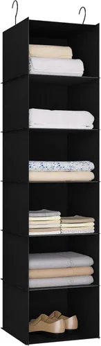 Miniatura 10 de Organizador colgante para armario, fácil de montar, estantes colgantes plegables con 4 compartimentos, para guardar ropa, bolsos, zapatos y Gris