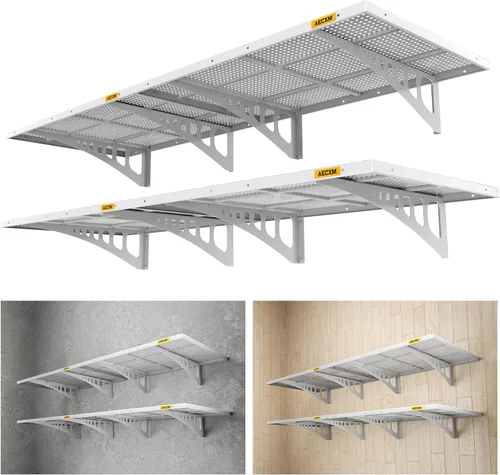 Miniatura 8 de Aecxm Paquete de 2 estantes de pared de garaje ajustables de 1.64x4 pies con capacidad de carga de 560 libras, estante de almacenamiento montado