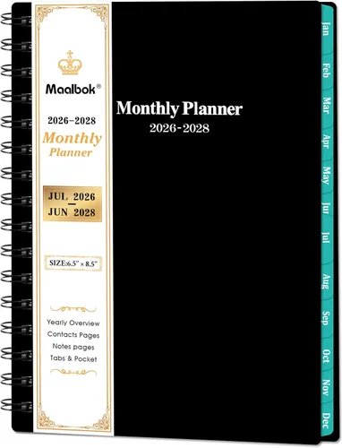 Agenda mensual 2026-2027, agenda mensual 2026-2027, enero 2026 a diciembre 2027, 6.3 x 8.4 pulgadas (tamaño A5), calendario de 2 años con 24 meses,