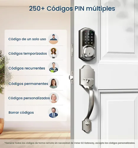 Miniatura 3 de Veise VE06-H - Juego de cerradura inteligente para puerta delantera, control de aplicación, cerrojo de entrada sin llave con manija de palanca