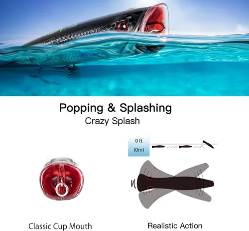 Miniatura 6 de Dr.Fish Popper - Señuelos de pesca de agua salada, 4/5.5 pulgadas GT Popper VMC anzuelos agudos señuelos de pesca para lubina, lucio, salmón en alta