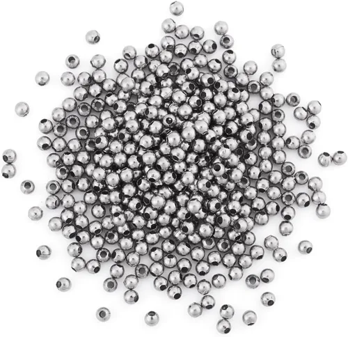 Miniatura 6 de 500 cuentas redondas de acero inoxidable 304 de 0.079 in (0.079 in), pequeñas cuentas espaciadoras sueltas de metal para hacer pulseras, collares