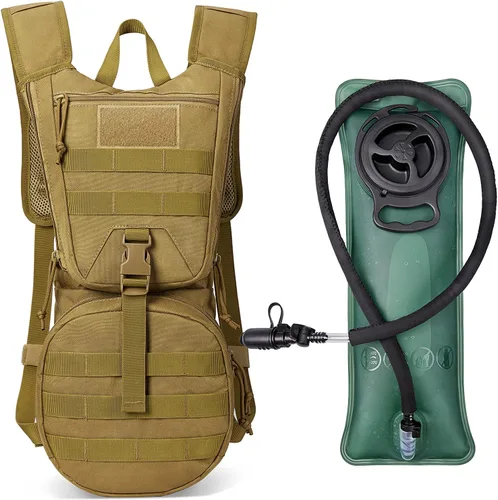 G4Free Mochila de hidratación táctica militar con vejiga mejorada de 3L para senderismo, correr, ciclismo Canela