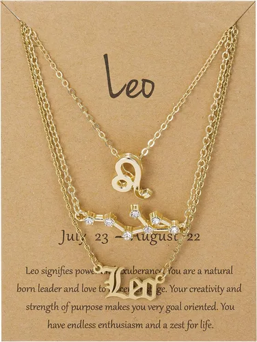 Juego de 3 collares del zodiaco con colgante de signo de constelación, collar de astrología, regalo de cumpleaños para mujeres y niñas, Metal,