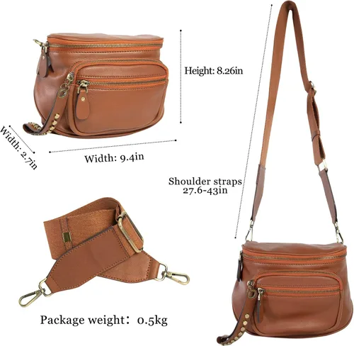 Miniatura 3 de AZXCG Cangurera de cuero, bolsa cruzada para mujer, bolsa de cintura de piel de vacuno, bolsa para cinturón con correa ajustable, bolsa de cadera