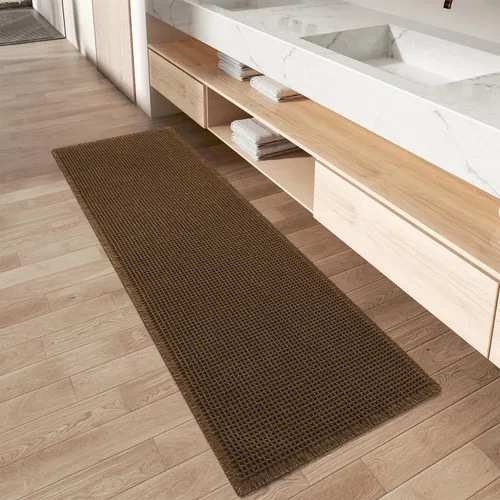 Miniatura 64 de AMOAMI Tapete de baño mejorado con diseño de gofre, súper absorbente, antideslizante, para suelo de baño, lavable a máquina, con borlas, tapetes