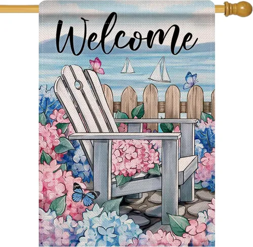 Miniatura 10 de Artofy Bandera decorativa pequeña de jardín con flores de geranio para primavera y verano, decoración exterior de arpillera de temporada, decoración